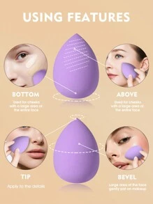 38件套化妆刷套装，包含：25支化妆刷 + 3个化妆海绵 + 3个迷你化妆海绵 + 3个粉扑 + 3个迷你气垫粉扑 + 1个化妆刷清洁工具 - 紫色 - 查看 6