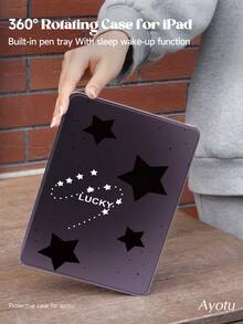 黑色星形图案 iPad 旋转保护壳 兼容 iPad 第 10 代 10.9 英寸 2022-360 度旋转支架保护套带笔架，自动唤醒睡眠 - 紫色360°旋轉 - 查看 5