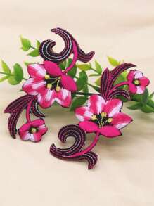 2入組多色花刺繡布貼，背面帶有熱熔膠片，適用於衣帽包DIY - 紫色 - 查看 10