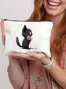 1 pieza linda bolsa de tocador/ cosmetiquera con estampado de gato para mujeres. Es ideal para guardar brochas de maquillaje, almacenamiento cosmético y es útil para viajes. Es una buena opción para obsequiar como bolsa de regalo o de mano. Fácil de manipular, liviana que la hace adecuada para viajes y se puede utilizar como bolsa para pequeños artículos de aseo personal como lápices, maquillaje, etc. Es un regalo perfecto para mujeres, madres, profesoras, amigas y damas de honor, que es muy útil para la belleza al aire libre! Ideal para bodas, cumpleaños, playas y vacaciones. - Beis - Ver 8