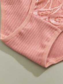 3 Teile/satz Damen Modische Spitze Patchwork Höschen, Feder & Spitze Trim Atmungsaktive Bequeme Dreieck Unterwäsche