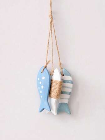 1 pieza Decoración de cortina de pez de madera en miniatura, decoración de fondo de red de pesca, colgante de pared de océano vintage