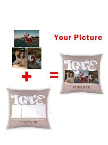 1pc Customized Pillow Case With Single-Sided Photo Or Text Printing, No Filling, Suitable For Wedding Anniversary, Valentine's Day, Proposal, Couple Date, Husband And Wife Gift