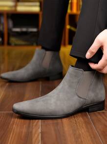 Men's Korean Style British Wind High-Top Chelsea  Boots, New Soft-Bottomed Casual Men's Boots, All-Match Design - Grey - View 3