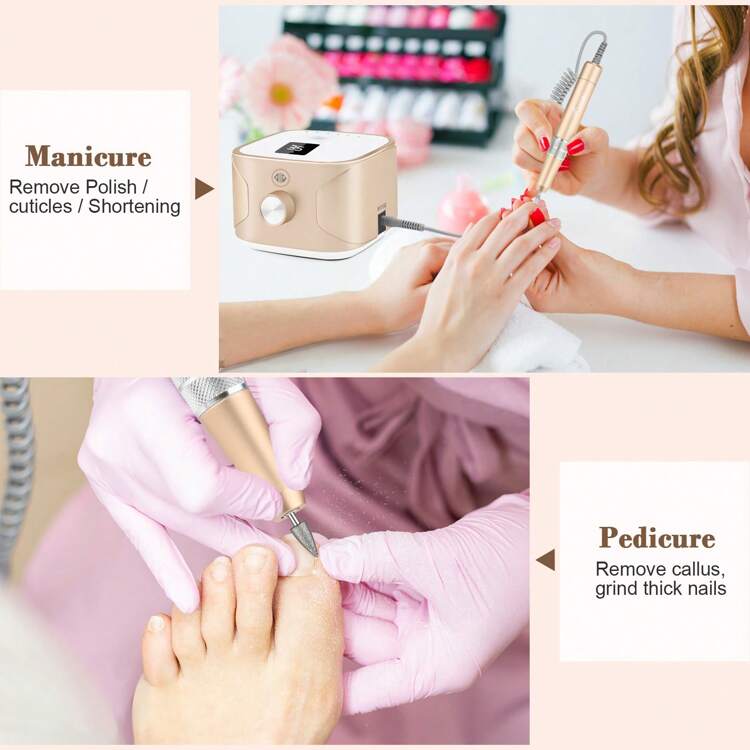 kredioo 35.000 giri/min Trapano elettrico per unghie, Manicure e Pedicure Professionale, Set Rimozione Smalto Gel e Unghie Acriliche, Include 11 Punte Trapano, Scatola di Stoccaggio Integrata, Sostituzione Punta Trapano a Blocco Rotante, Adatto per Principianti, Colore Champagne - Spina tipo C UE (220-240 V) - Visualizzare 7