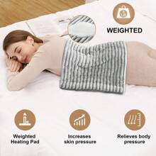 Weighted Heating Pad, 33x 17 Electric Heating Pad For Back Pain Relief With 6 Heat Settings, Heat Pad For Shoulders And Cramps Relief, LCD Display Controller - Light Grey - View 2