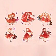 1包/6入組鮑魚殼彩虹貼紙，防水PET可愛裝飾貼紙，適用於剪貼簿 - 彩色 - 查看 15