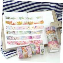 Bộ băng keo giấy và giấy Washi 6 cuộn, gói băng keo hình hoa mỏng 15MM * 5M, dùng để làm sổ lưu niệm DIY, đồ thủ công, gói quà, trang trí ngày lễ, sổ kế hoạch, nhật ký đạn, thiệp/gói quà - 6 cuộn (15mm * 5M) - Nhiều màu - Xem 4