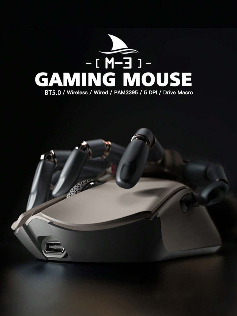 輕量化遊戲滑鼠3395控制器1K刷新率Darmoshark M3三種模式內置大容量電池，滑鼠重量僅65g，最高26000DPI，具備軟件自定義功能 - 黑色 - 查看 1