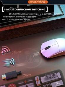 輕量化遊戲滑鼠3395控制器1K刷新率Darmoshark M3三種模式內置大容量電池，滑鼠重量僅65g，最高26000DPI，具備軟件自定義功能 - 黑色 - 查看 5