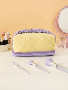 Multipurpose Cosmetic Bag With Large Capacity, Double-Layered, Highly Attractive Puff Cream Toast Design, Portable Pillow Shape, Suitable For Women At Home And On Travel - Multicolor - View 6