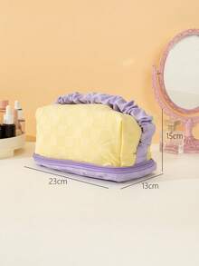 Multipurpose Cosmetic Bag With Large Capacity, Double-Layered, Highly Attractive Puff Cream Toast Design, Portable Pillow Shape, Suitable For Women At Home And On Travel - Multicolor - View 5