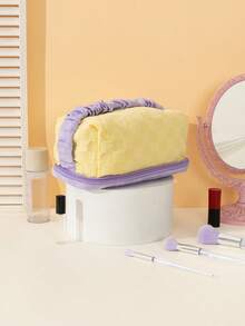 Multipurpose Cosmetic Bag With Large Capacity, Double-Layered, Highly Attractive Puff Cream Toast Design, Portable Pillow Shape, Suitable For Women At Home And On Travel - Multicolor - View 4