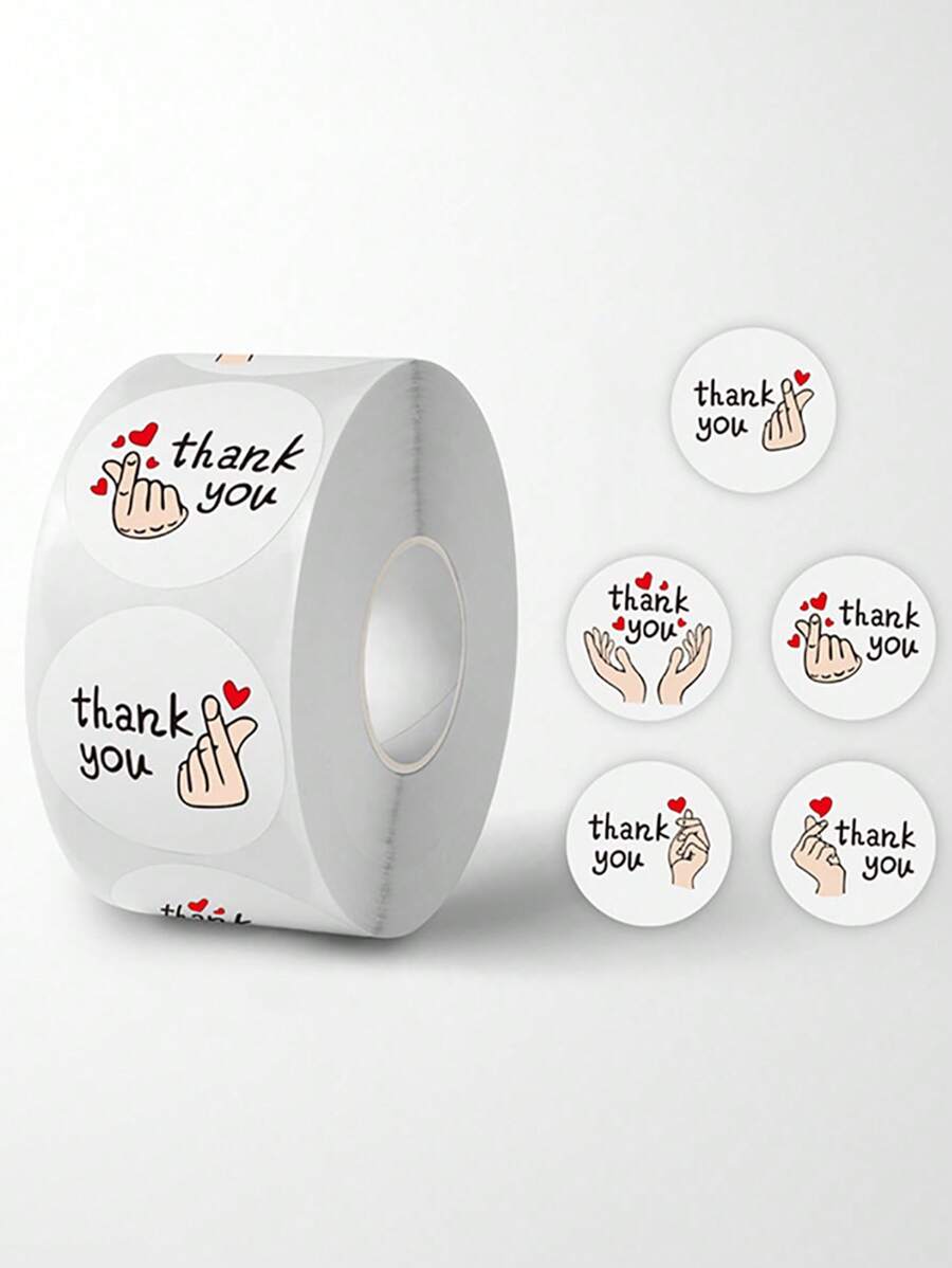 1 pegatina de papel "Gracias", pegatina de sellado de pastelería y postres, pegatina de recompensa de estudiante con diseño de caricatura, pegatina floral de boda - Gesto de corazón "gracias" - Ver 1