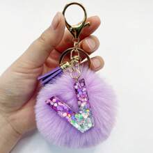 1个，字母首字母钥匙扣，可爱毛绒球钥匙链，可挂在包包、背包、汽车上，是送给女性女孩的礼物，也是钱包和手提包的配饰，带流苏，字母首字母A-Y