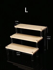 1pc DIY Wooden Board Acrylic Combination Spice Rack For Kitchen Storage, Display, Mineral Stone Model, Makeup Organizer, Party Dessert Cake Stand, Jewelry & Cosmetics Shelf, Clear Wooden Board With Self-Assembly Design - Multicolor - View 9