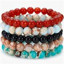 YAUKIA Conjunto de 5 pulseras de cuentas de piedra natural, conjunto de conexión a tierra, pulseras energéticas de cristal apilables, adecuadas para uso diario por mujeres y hombres
