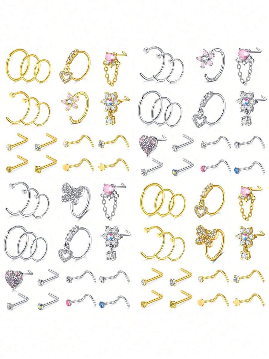 18PCS 18G 20G Stainless Steel Nose Rings Nose Studs Nose Rings Studs Nose Rings Hoops For Women Nose Piercings Studs Nose Piercing Jewelry Nose Rings Studs Dangle Stainless Steel L Shaped Corkscrew Cute Heart Sun Flower Star Butterfly Nose Rings Nose Piercing Jewelry Nose Stud Ring Nose Screw Rings Studs Nose Rings For Women Nose Screw Studs Nostril Nose Piercing Jewelry Valentines - Nose Rings Studs - 查看 1
