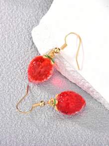 Charm-In 女士草莓吊墜耳環 - 仲夏水果垂墜耳環，14K鍍金耳環，適合作為女友、教師節禮物，低敏性 - 紅色 - 查看 7