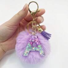 1个，字母首字母钥匙扣，可爱毛绒球钥匙链，可挂在包包、背包、汽车上，是送给女性女孩的礼物，也是钱包和手提包的配饰，带流苏，字母首字母A-Y