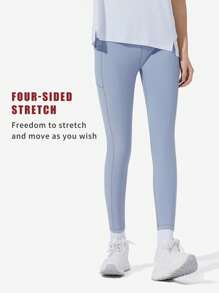 TECTOP Women Leggings Yoga Skinny Pants With Pockets Fitness Essential Running Sports High Waist Seamless - Blue - View 4