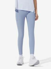 TECTOP Women Leggings Yoga Skinny Pants With Pockets Fitness Essential Running Sports High Waist Seamless - Blue - View 6