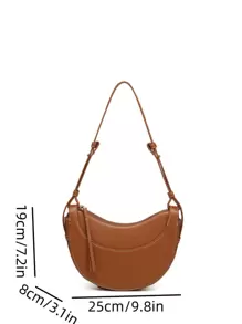 Crescent-Shaped Brown Saddle Bag For Women, Crossbody Shoulder Handbag, Textured Leather Phone Pouch