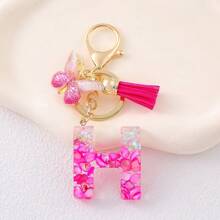 1pc Rose Red Initial Letter Keychain Pendant Resin Crystal Drops Glue Stone Letter Keychain Ribbon Butterfly Purse Backpack Accessories Souvenir Christmas Gift Ideas - Multicolor - View 18