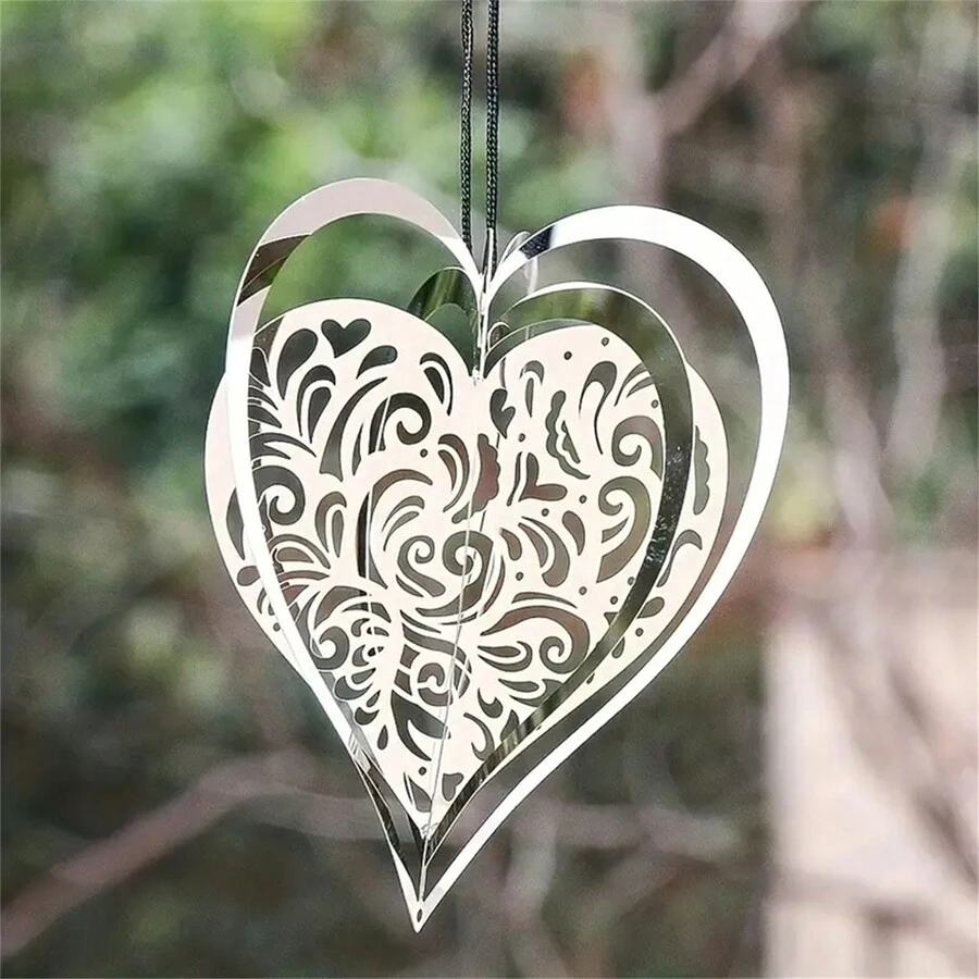 2入組迷人的3D心型風鈴 - 為您的室外裝飾增添優雅的風格！