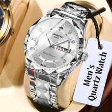Nuevo reloj de cuarzo para hombre con correa de acero inoxidable, pantalla de semana y fecha, elegante y simple estuche con forma de rombo, reloj deportivo luminoso, casual y resistente al agua multifuncional ideal para cumpleaños, festivales y regalos - Multicolor - Ver 13