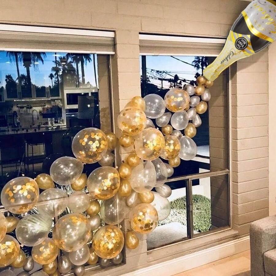 84 Cái/bộ Bộ Chai Sâm Banh Bóng Bay Vòng Hoa, Đồ Trang Trí Năm Mới Hạnh Phúc, Bóng Bay Trong Suốt Bằng Vàng Bạc Cho Sinh Nhật, Trang Trí Tiệc Kỷ Niệm Đám Cưới Độc Thân - Nhiều màu - Xem 1