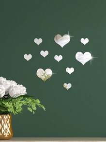 10pcs Heart Design Mirror Wall Sticker - Gold - View 1