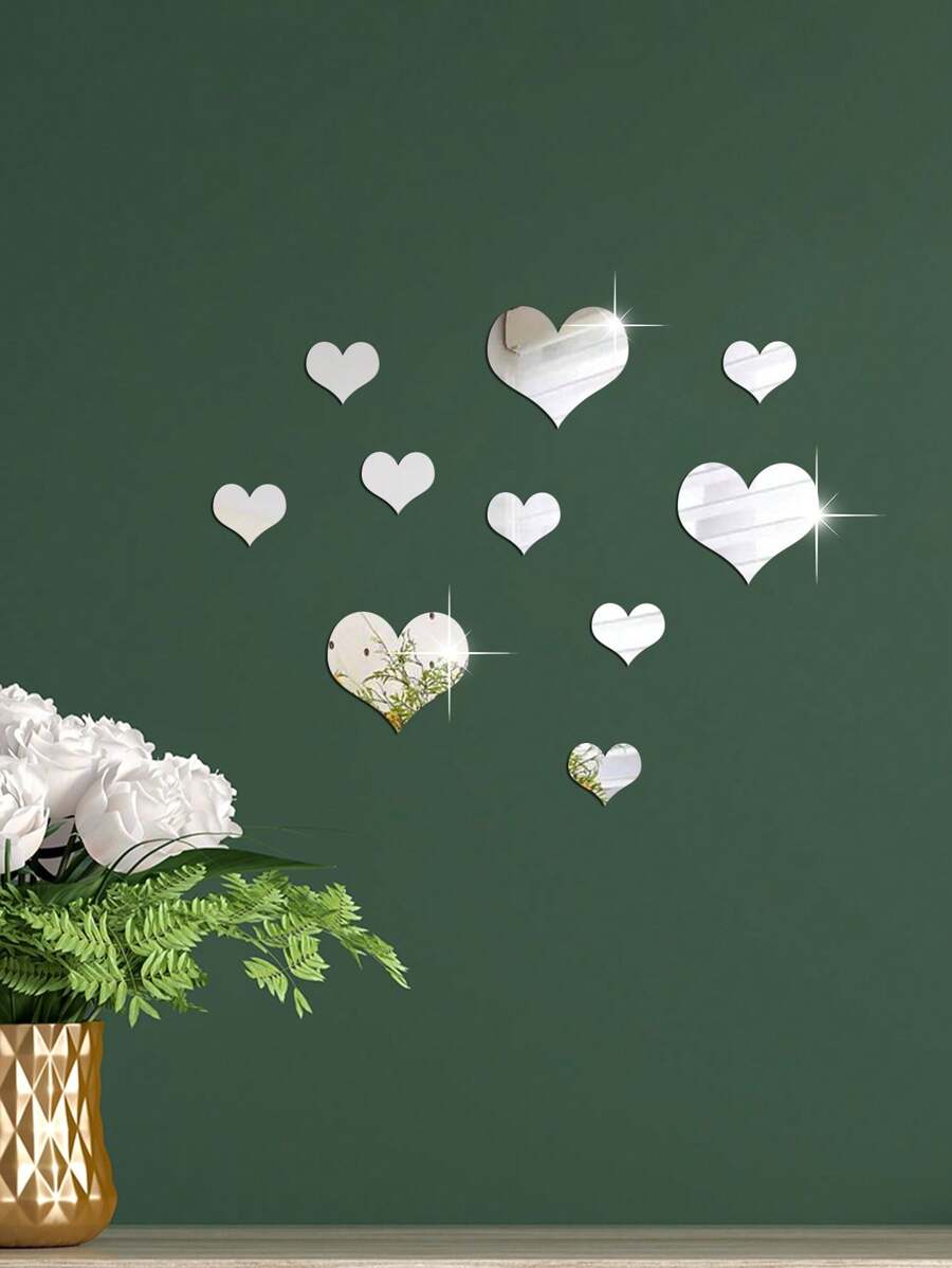10pcs Heart Design Mirror Wall Sticker - Gold - View 1