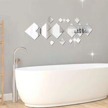 14片装DIY可移除镜面贴纸，亚克力镜面墙贴，适用于客厅、卧室、餐厅、办公室、健身房、咖啡厅等场所装饰。 - 銀色 - 查看 7