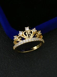 1 pièce Bague en forme de couronne de reine avec pierre de zircone, convient pour les cadeaux d'anniversaire, de graduation, de Noël