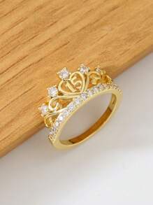 1 pièce Bague en forme de couronne de reine avec pierre de zircone, convient pour les cadeaux d'anniversaire, de graduation, de Noël