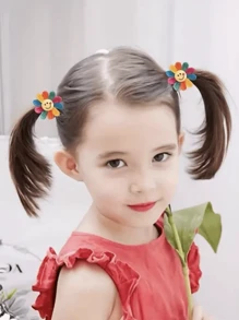 2pcs Cute Sunflower Cartoon Hair Scrunchies Elastic Hair Ties, Gift For Girls (Random Style Shipping Without Backing Card Due To Handmade) - 2PCS - View 9