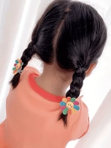 2pcs Cute Sunflower Cartoon Hair Scrunchies Elastic Hair Ties, Gift For Girls (Random Style Shipping Without Backing Card Due To Handmade) - 2PCS - View 8