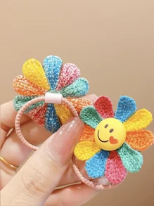 2pcs Cute Sunflower Cartoon Hair Scrunchies Elastic Hair Ties, Gift For Girls (Random Style Shipping Without Backing Card Due To Handmade) - 2PCS - View 3