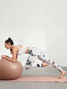 Pantalones teñidos de tie - Dye sin costura pantalones de yoga de cadera de melocotón pantalones de yoga de cintura alta y caderas levantadas para correr pantalones de fitness femeninos. Estilo: deportivo, informal, a la moda Color diario: negro blanco verde Talla:S,M,L - Blanco - Ver 7