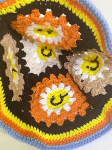 1pc Women's Colorful Handmade Y2K Knitted Hat, Fashionable And Versatile Hollow Out Bucket Hat, Suitable For Daily Wear, Streetwear, Boho Style - A - View 7