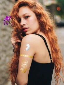 9pcs Gold Metallic Temporary Tattoo Stickers For Women - Boho Vintage Glitter Designs With Lace, Feathers, Butterflies, Mandalas & Patterns, Great For Parties And Everyday Wear