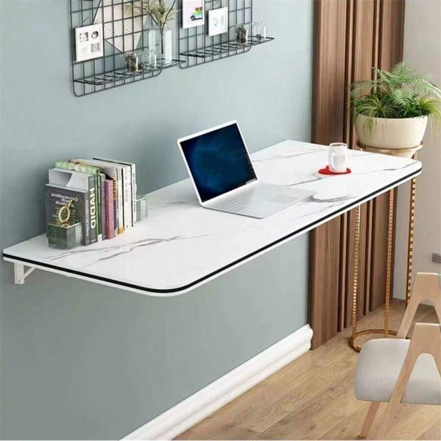 Wall-Mounted Folding Table Household Small Kitchen Dining Table Hanging Wall Storage Table Desk Computer Table - White - View 1