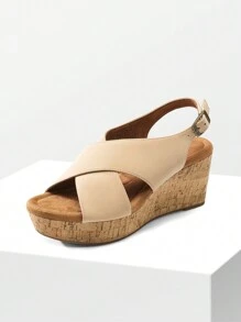 Women's Platform Wedge Sandals Comfortable Ankle Strap Sandals Casual Dressy Summer Shoes - 杏色 - 查看 2