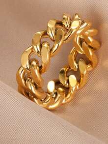 1 pieza de anillo de cadena dorada de moda para mujer - Amarillo Oro - Ver 2