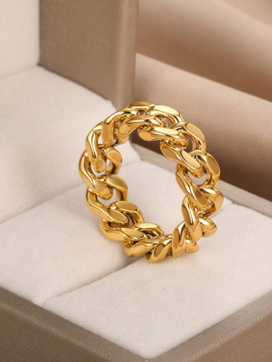 1 pieza de anillo de cadena dorada de moda para mujer - Amarillo Oro - Ver 1