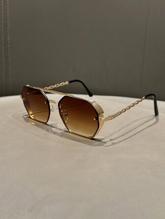 1pc Women's Fashion Metal Frame Polygon Multi-Bridge Chains Legs Fashion Glasses For Summer Beach Vacation,Outdoor,Travel