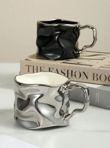 A Unique Style Ceramic Wavy Cup, Handmade Silver-Plated Mug, Perfect For Home Office Latte Coffee Cup Or Bubble Tea Cup Back To School