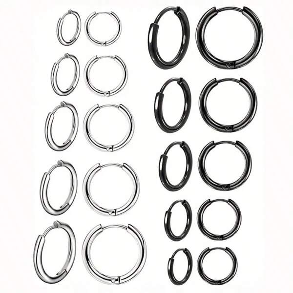SENLANSP 5-10 Pairs Stainless Steel Unisex Small Basic Hoop Earrings Set, Multiple Piercings, 8/10/12/14/16mm