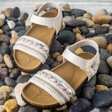 1pair Comfortable & Fashionable Lightweight Classic Open Toe Flat Sandals For Girls, Spring/Summer/Autumn - White - View 1